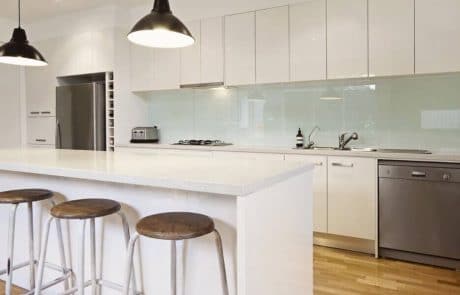 Modern Line White Kitchen with Wooden Floors